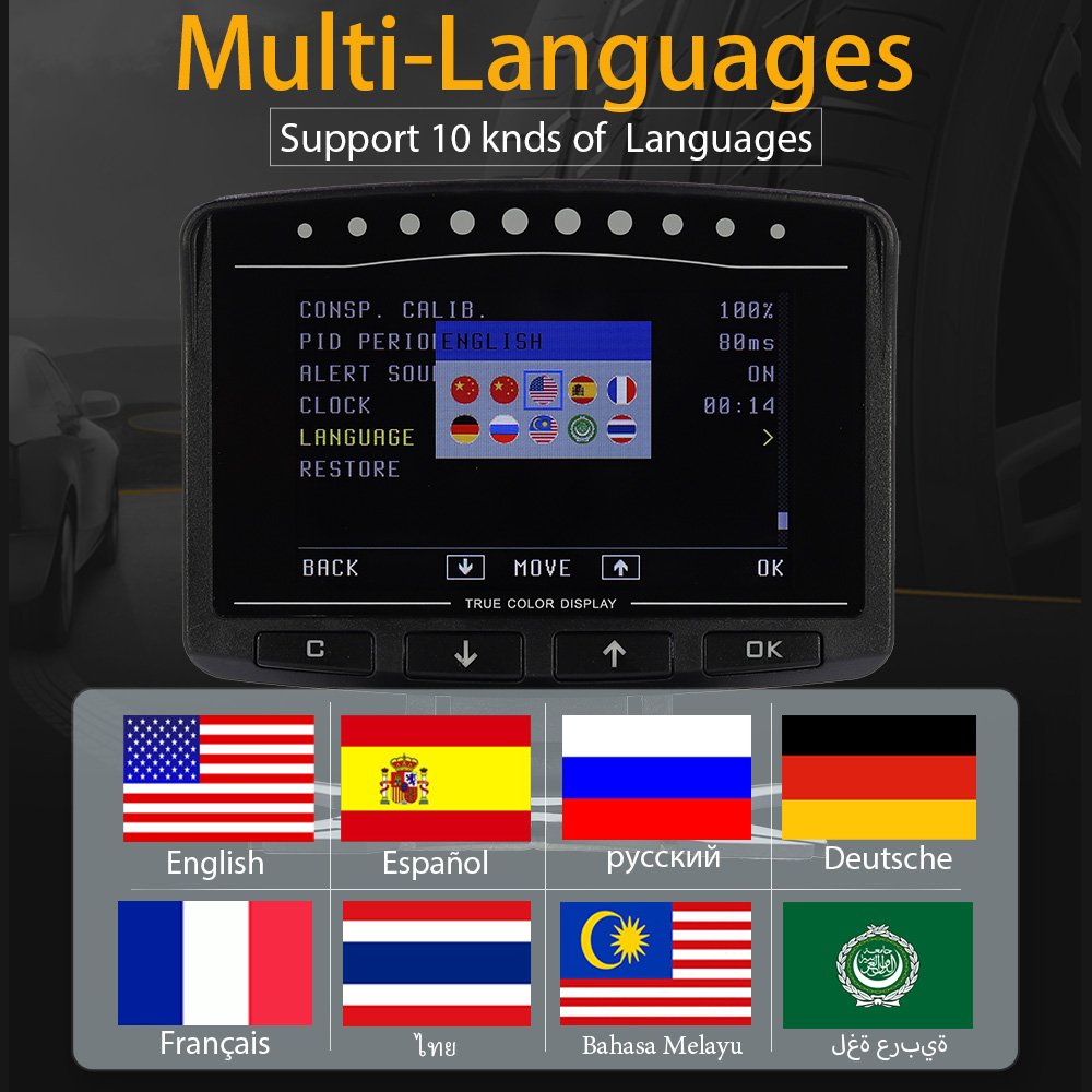 2024 Smart Gauge Obd Onboard HUD Multi-language Super Performance OBD2 Auto Head up Display Speed Alarm