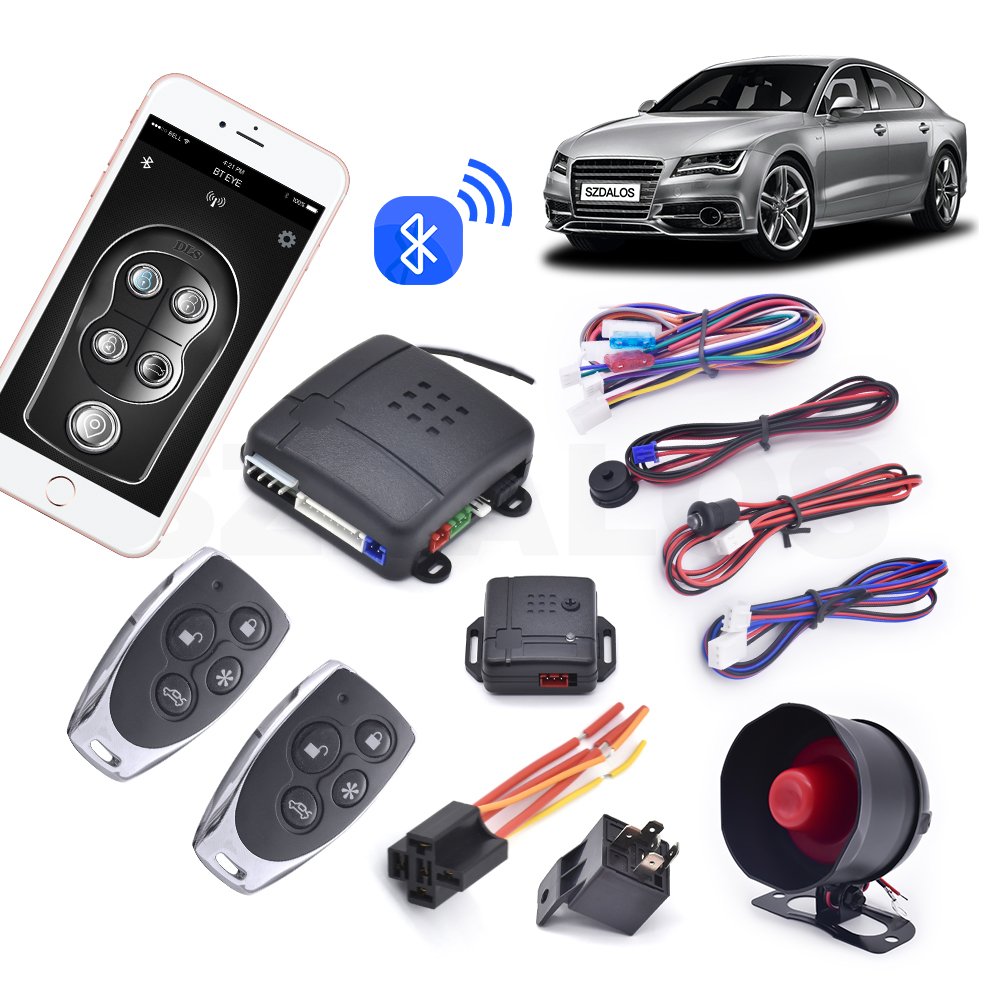South America Market Keyless Entry System APP Control Car Alarms with BT Remote Trunk Release & Central Door Lock Unlock One Way