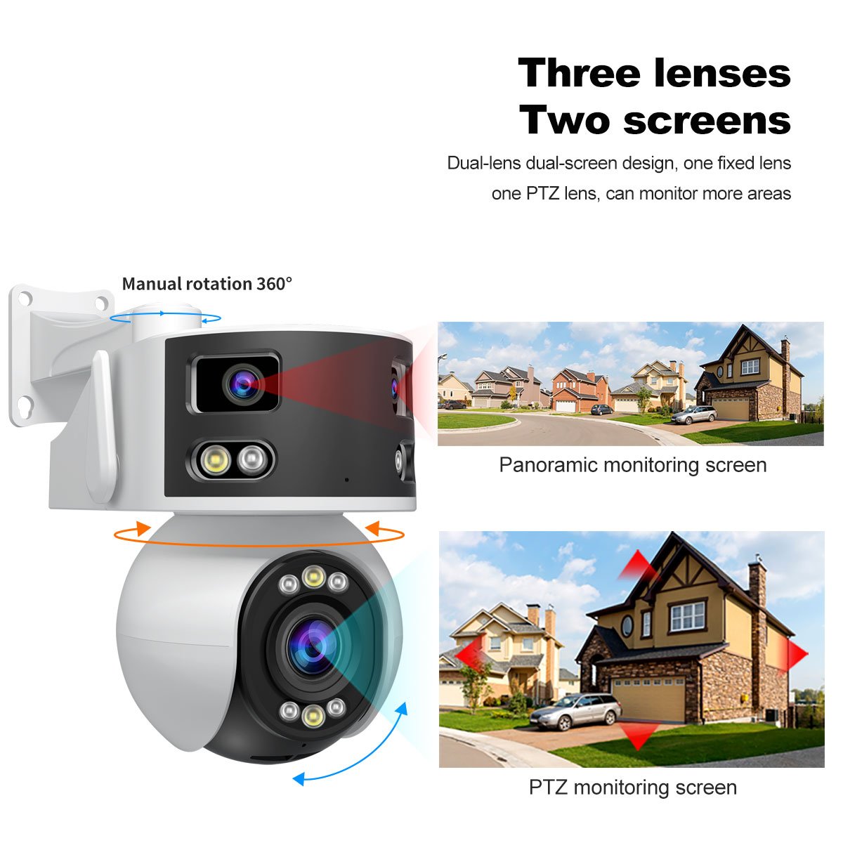 SriHome Multi-lens PTZ Camera 8MP WIFI Network Camera 5x Optical Zoom Supports Human Face Car Recognition for Outdoor Security