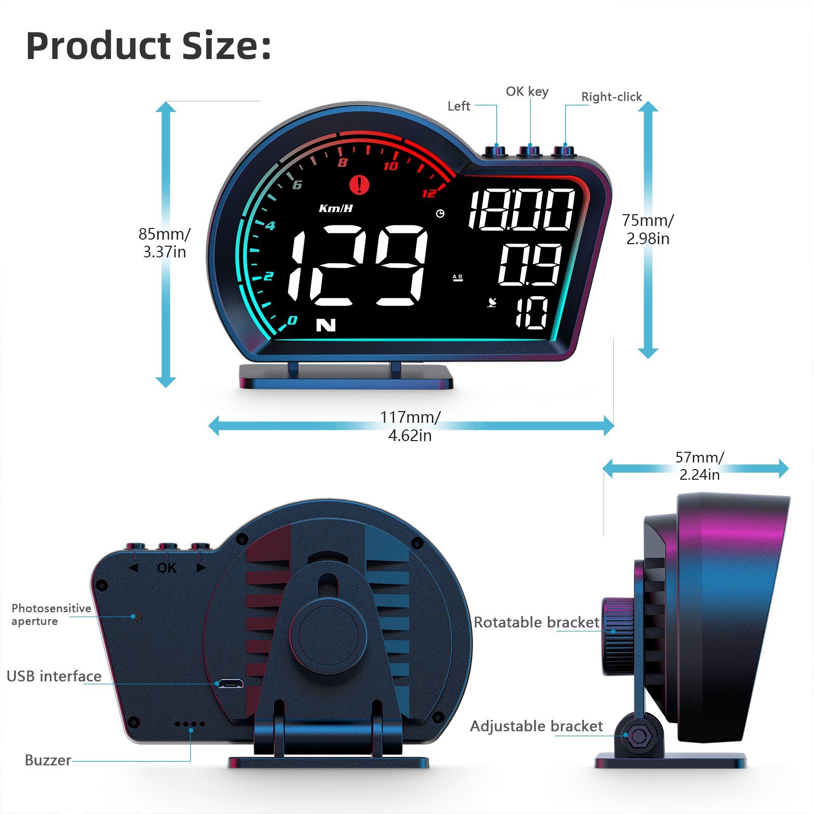 HUD G16 Universal Car GPS Smart Gauge Head up Display Speedometer Colorful Screen for All Cars