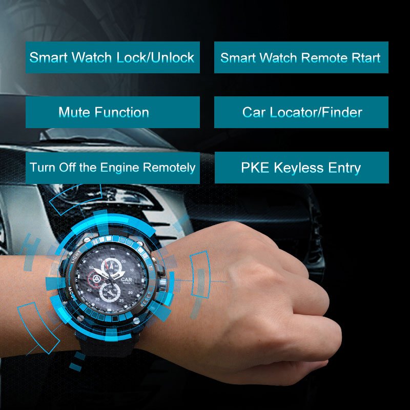 Carqseng One Way Smart Watch Keyless Entry System 12V Remote Start Car Alarm with Watch Remote Control Key