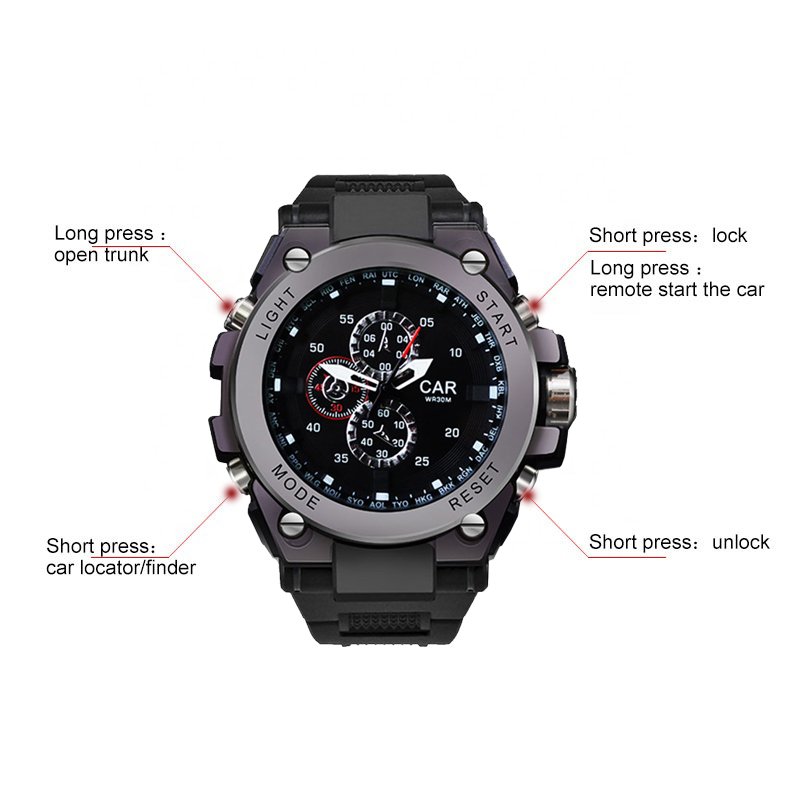 Carqseng One Way Smart Watch Keyless Entry System 12V Remote Start Car Alarm with Watch Remote Control Key