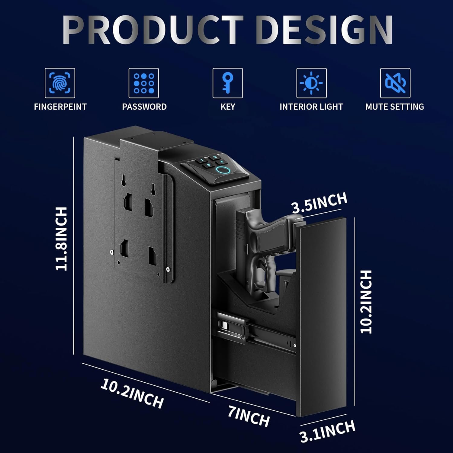Gun Safe Biometric Handgun Safe Quick Access Handgun Safe and Gun Lock Box for Truck, Wall with Fingerprint, Key , PIN Code