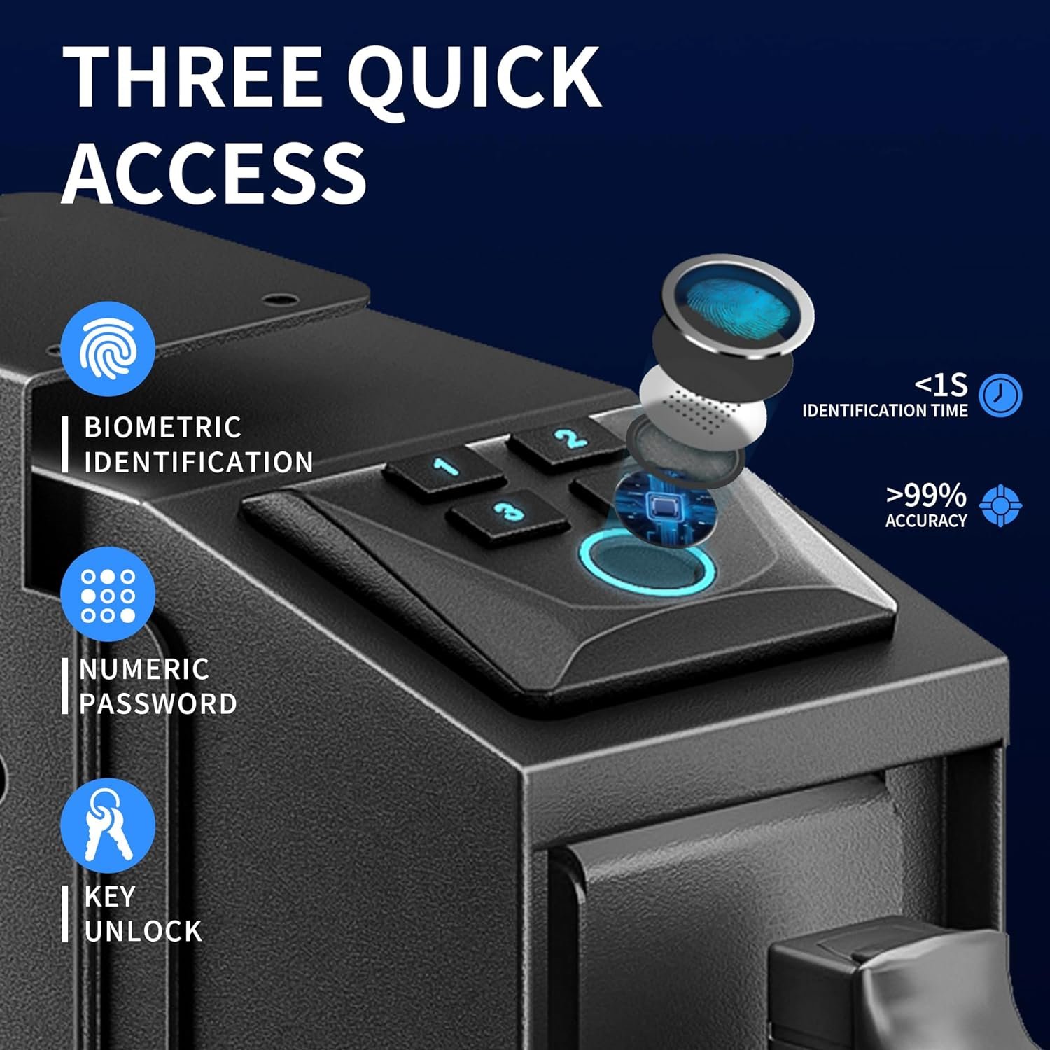 Gun Safe Biometric Handgun Safe Quick Access Handgun Safe and Gun Lock Box for Truck, Wall with Fingerprint, Key , PIN Code