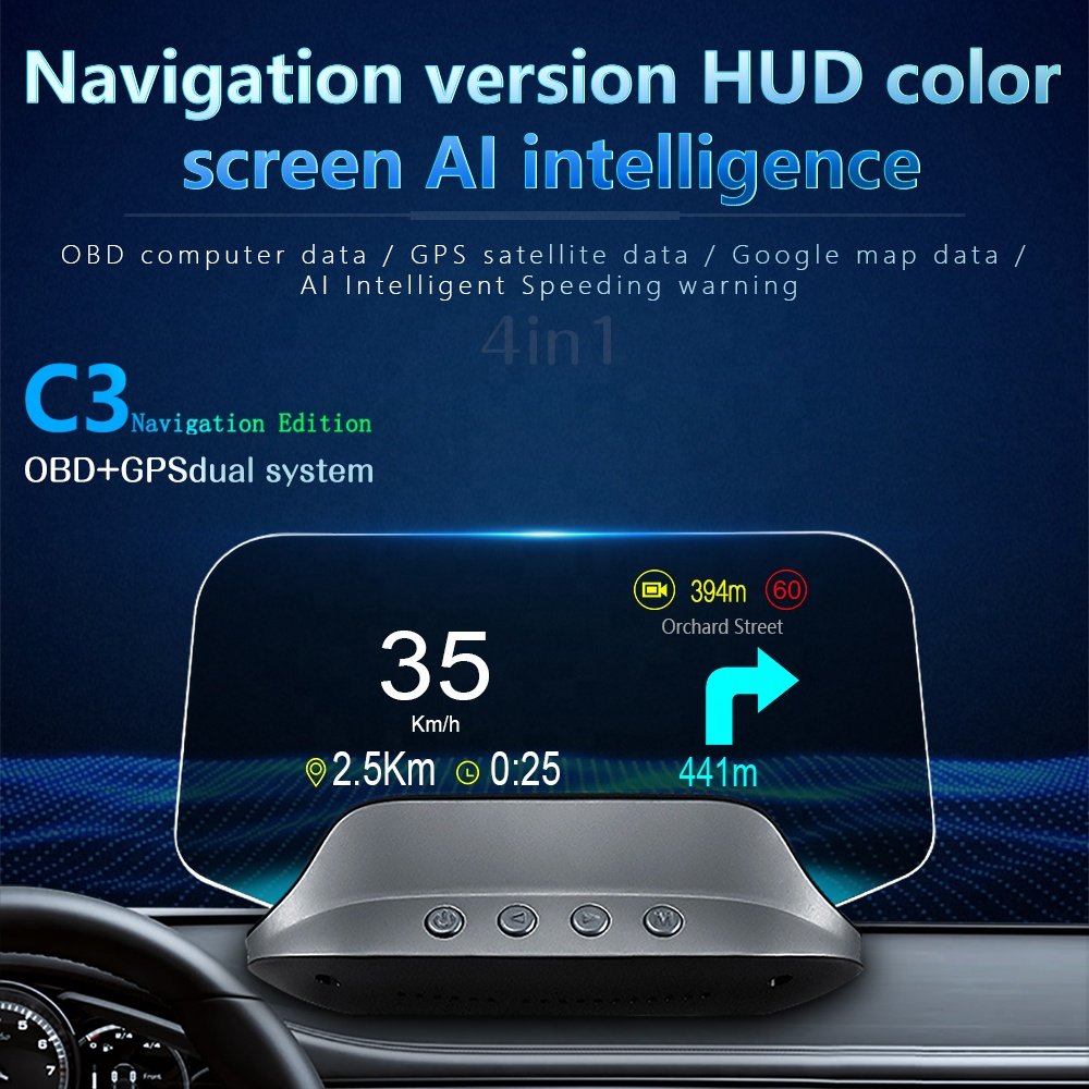 2023 Popular Car Auto Meter C3 HUD OBD2 Speed RPM Display GPS Multi-function Head up Display Navigation for Cars