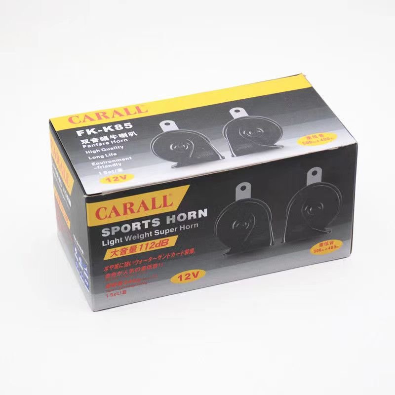CARALL K85 12V Snail Car Horn Two-Tone Fanfare with 410db-510db Sound Durable Aluminum 2-Way Speaker Design New Condition