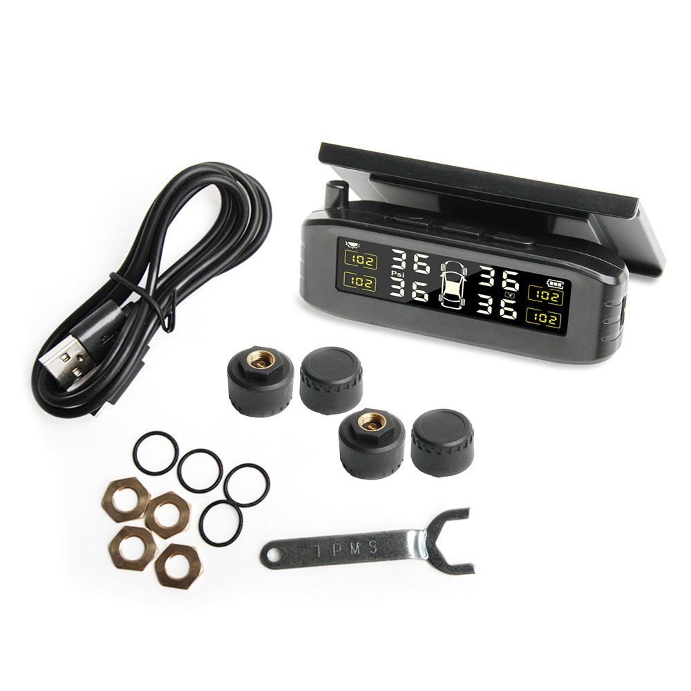 Solar Charging D18 Wireless TPMS Display for Car vehicles Real-time Tire Pressure Monitoring with S5 External TPMS Sensors
