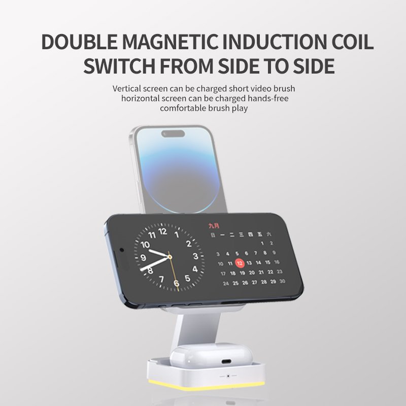 Travel Station Portablw Smart Watch Earphone Mobile Phone Fast Universal Stand Foldable 3 in 1 Magnetic Wireless Charger