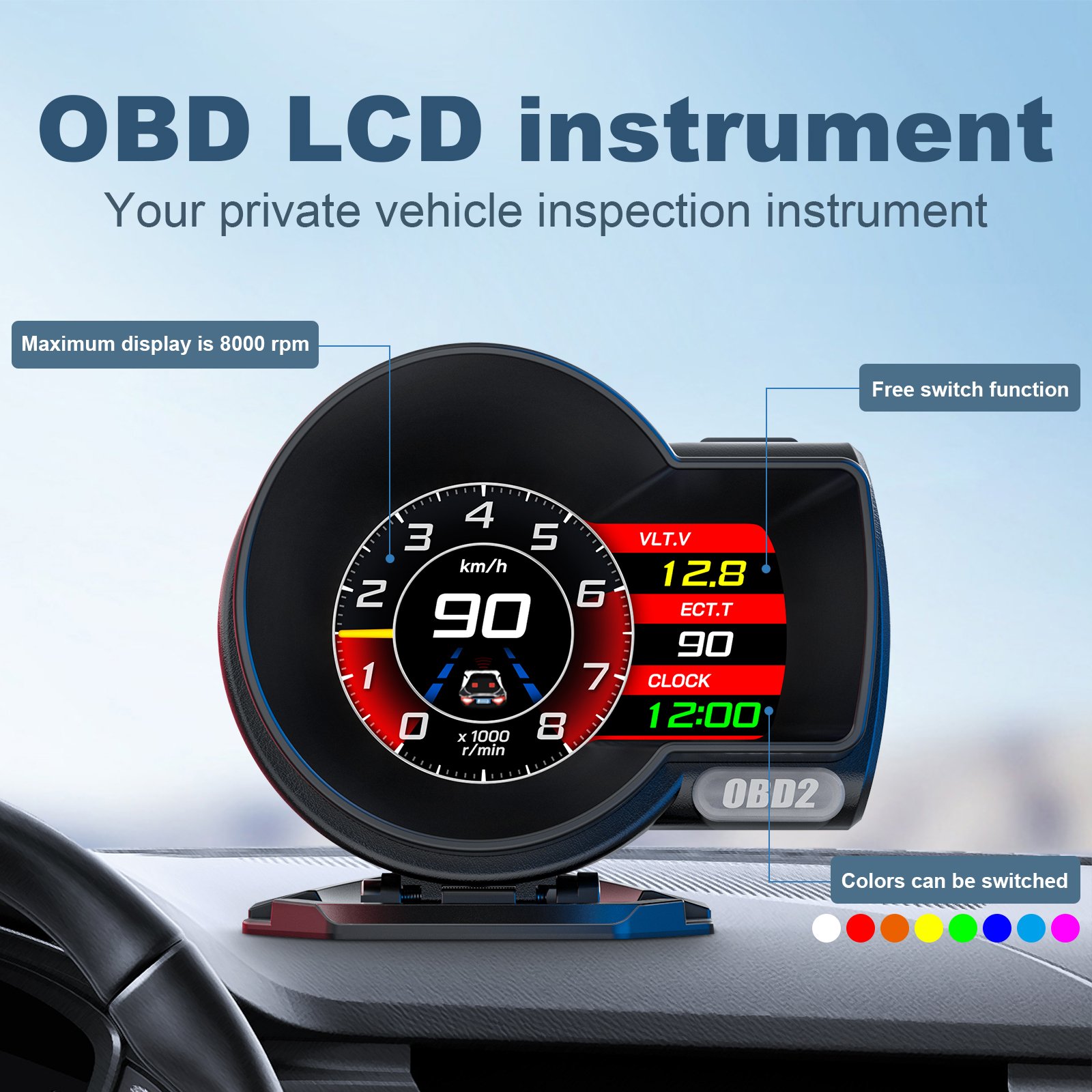 2024 New Version F8 Pro OBD2 + GPS Auto Meter OBD2 Gauge with Russian Arabic Thai Spanish Car Head up Display Hud Obd2
