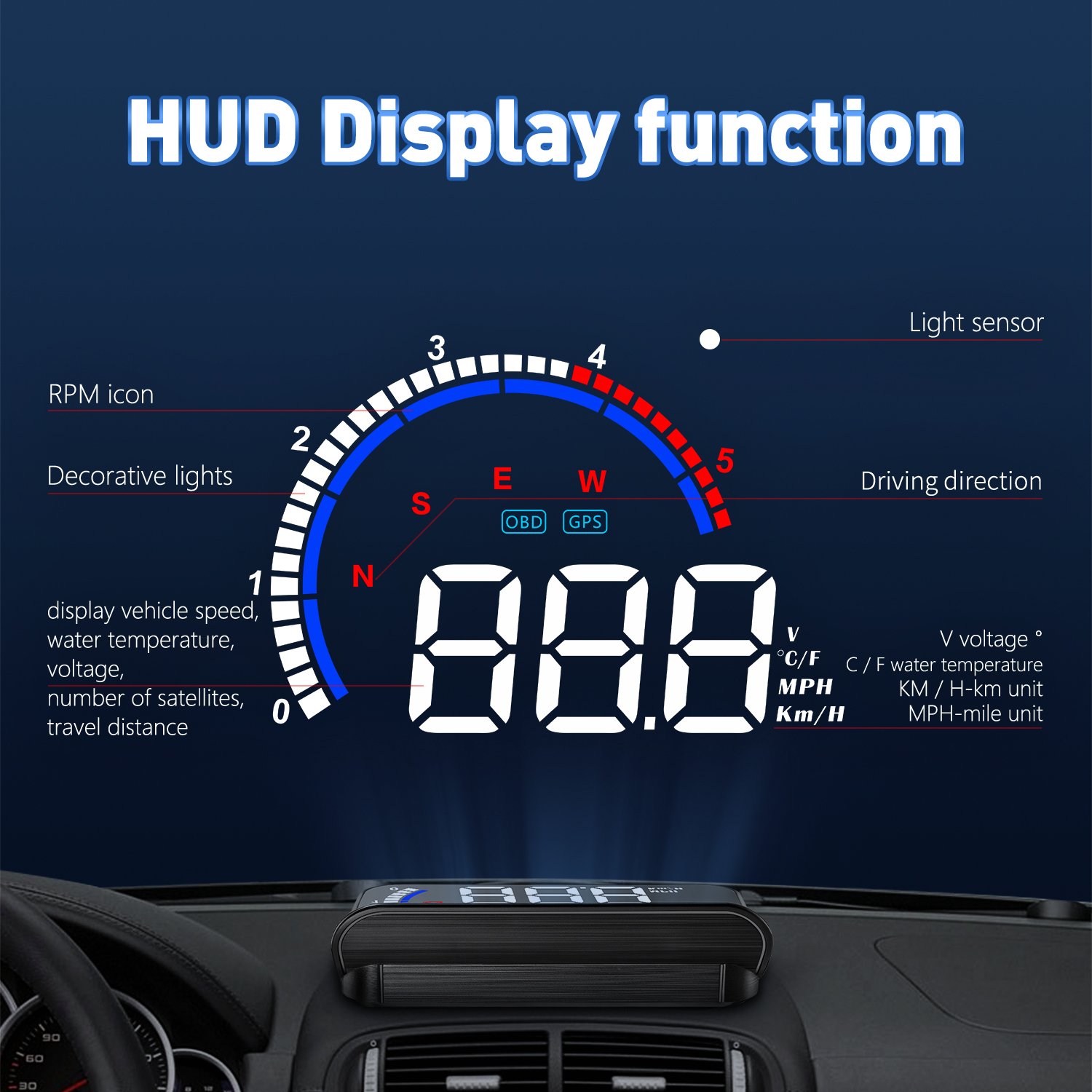 OBD2 GPS Smart Gauge HUD M13 Plus Car Projection Speedometer Water Temperature Alarm Auto Electronics Heads up Display