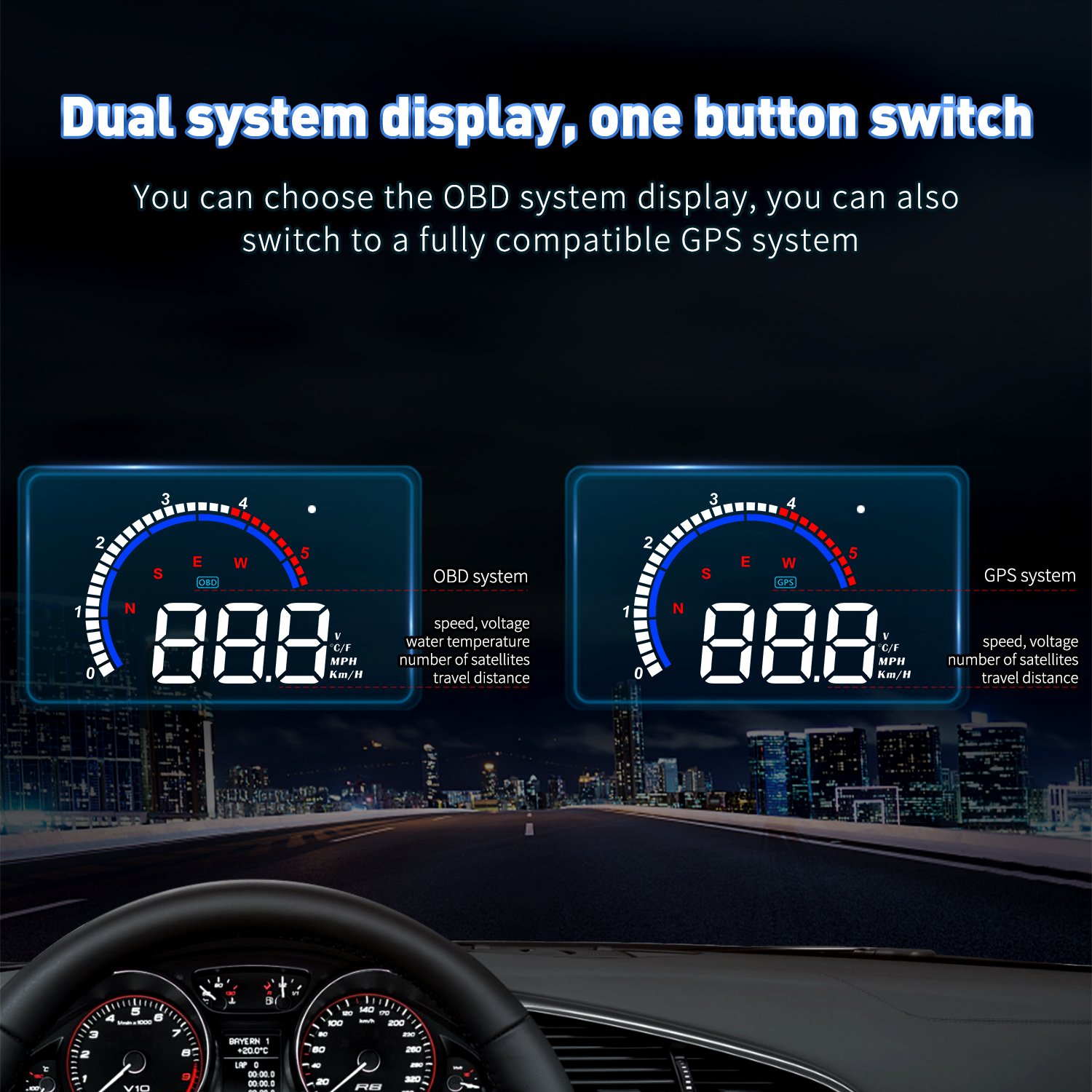OBD2 GPS Smart Gauge HUD M13 Plus Car Projection Speedometer Water Temperature Alarm Auto Electronics Heads up Display