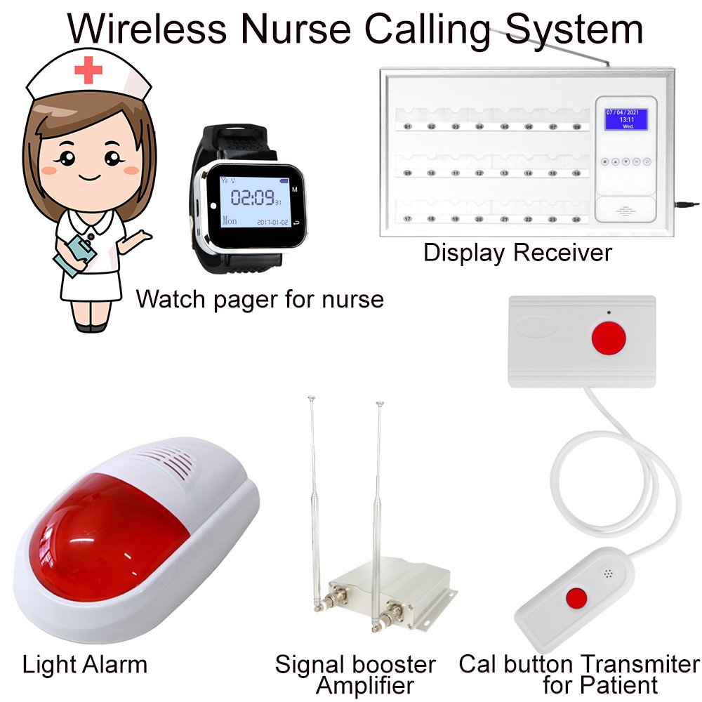 Strong Signal Waterproof Wireless Nurse Calling System Bell Pager for Hospital, Clinics, Nursing Home Call Bells