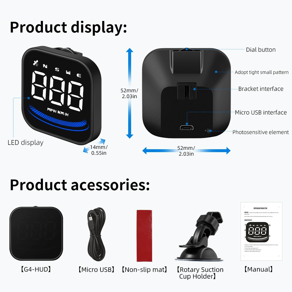 HUD G4 Car Head up Display G4 Auto Electronic RPM Speedometer USB Connect GPS Gauge for All Car