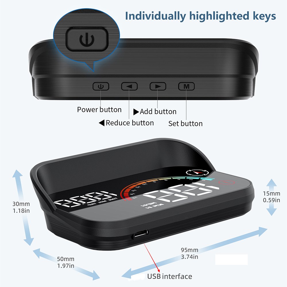 Universal Heads up Displays GPS Speedometer HUD Windshield Projector Compass Speeding Alert Featuring Clock Function