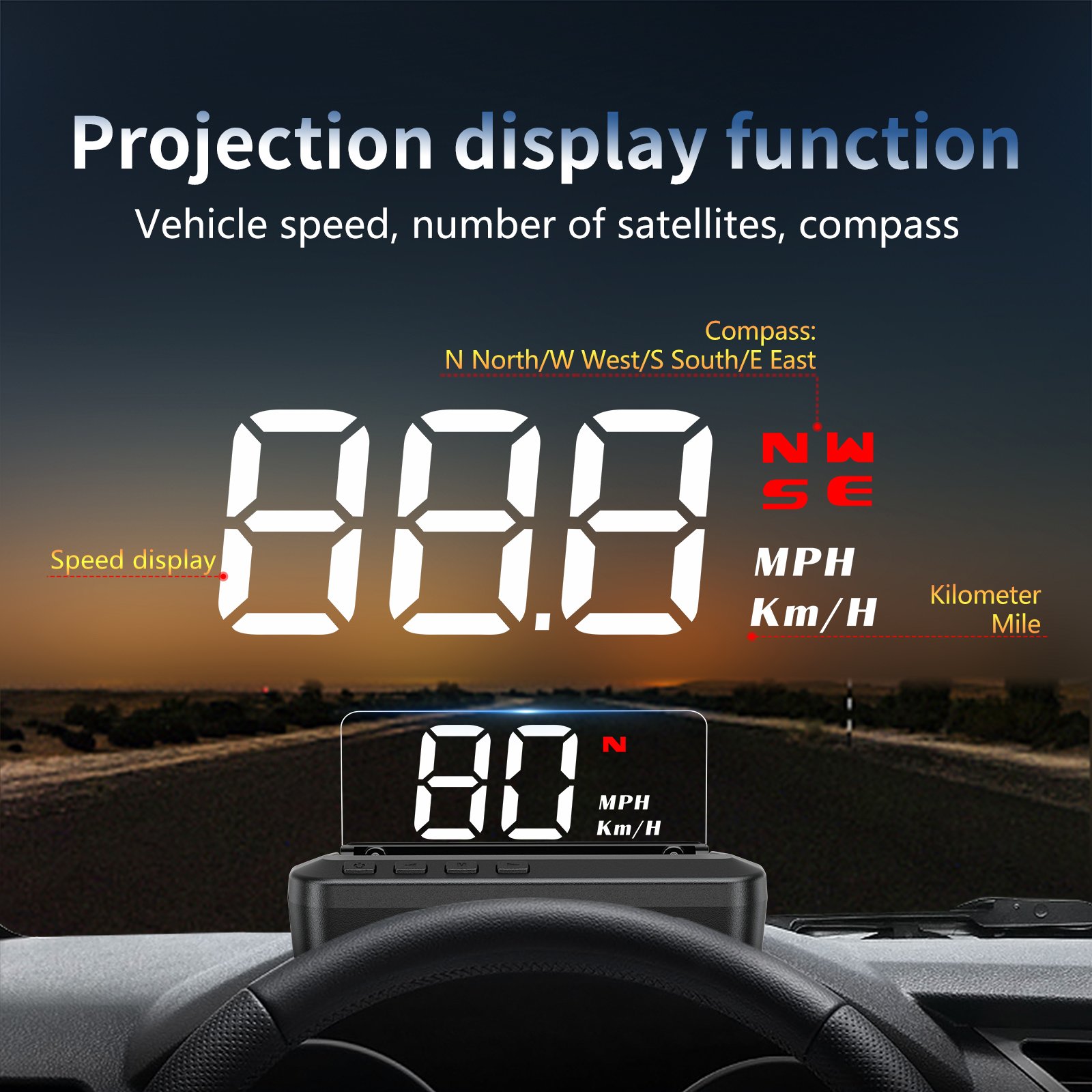 New Auto Electronics C100 Vehicle Heads up Display GPS Multifunction OBD2 HUD Head up Display Projector