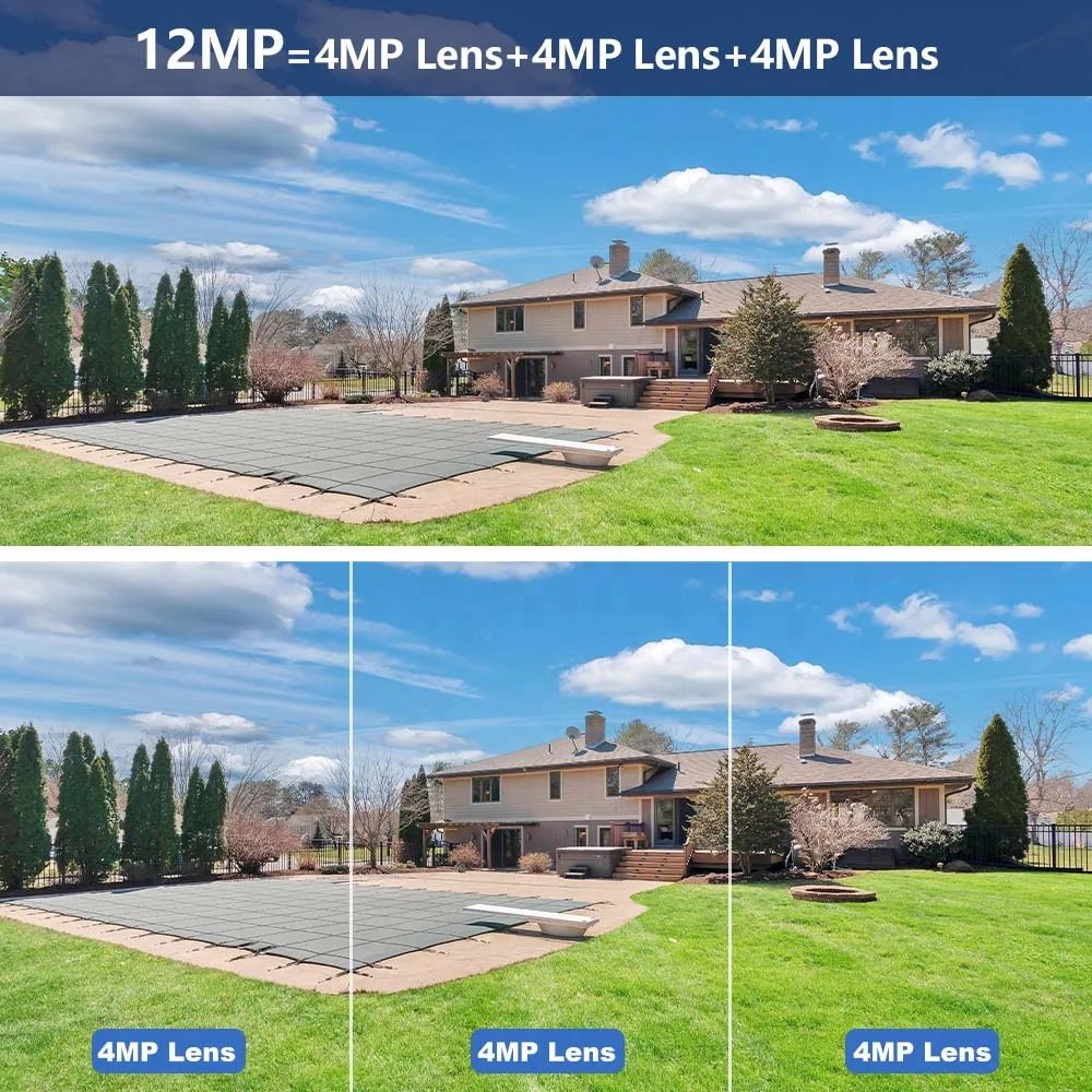 Outdoor 12MP 4G/WIFI Network PTZ Camera Three Lens Three Screen AI Detect 360 Bullet Wireless 4G Security Cctv Camera