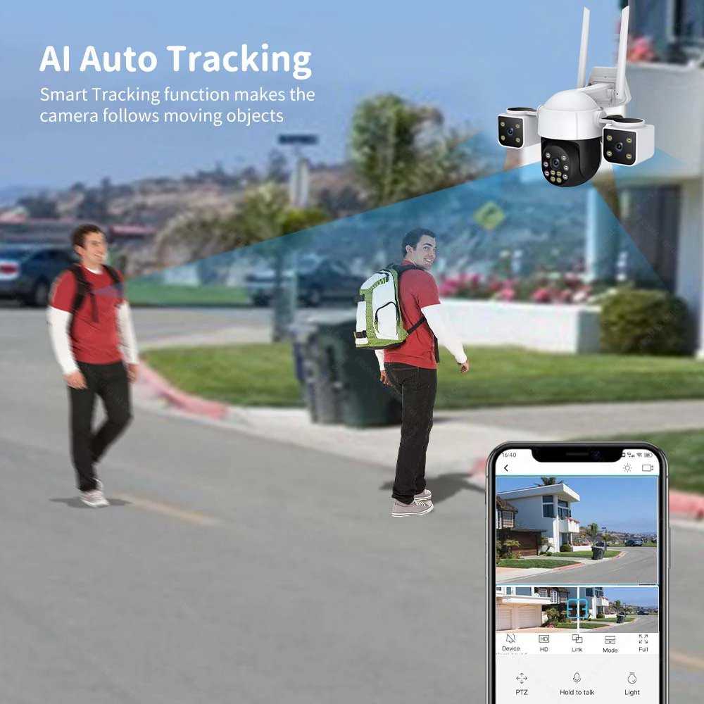 Outdoor 12MP 4G/WIFI Network PTZ Camera Three Lens Three Screen AI Detect 360 Bullet Wireless 4G Security Cctv Camera