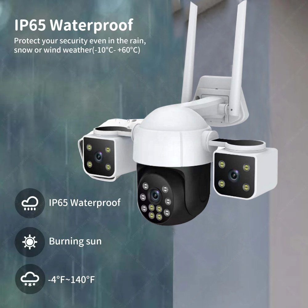 Outdoor 12MP 4G/WIFI Network PTZ Camera Three Lens Three Screen AI Detect 360 Bullet Wireless 4G Security Cctv Camera
