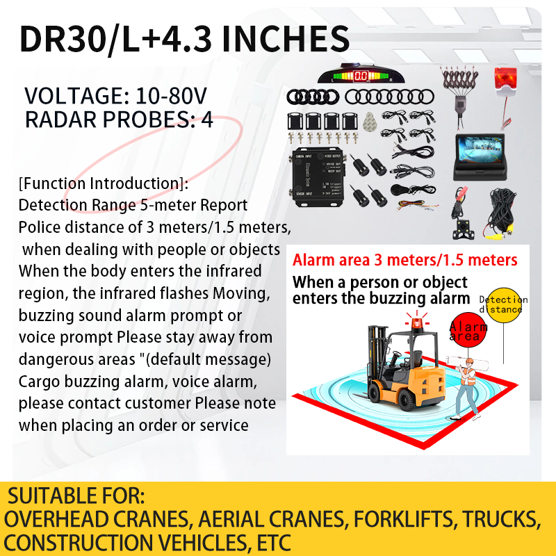 Forklift Reverse Anti-Collision System Security Universal 10-80V Area Alarm Anti-Interference Warning Reverse Radar