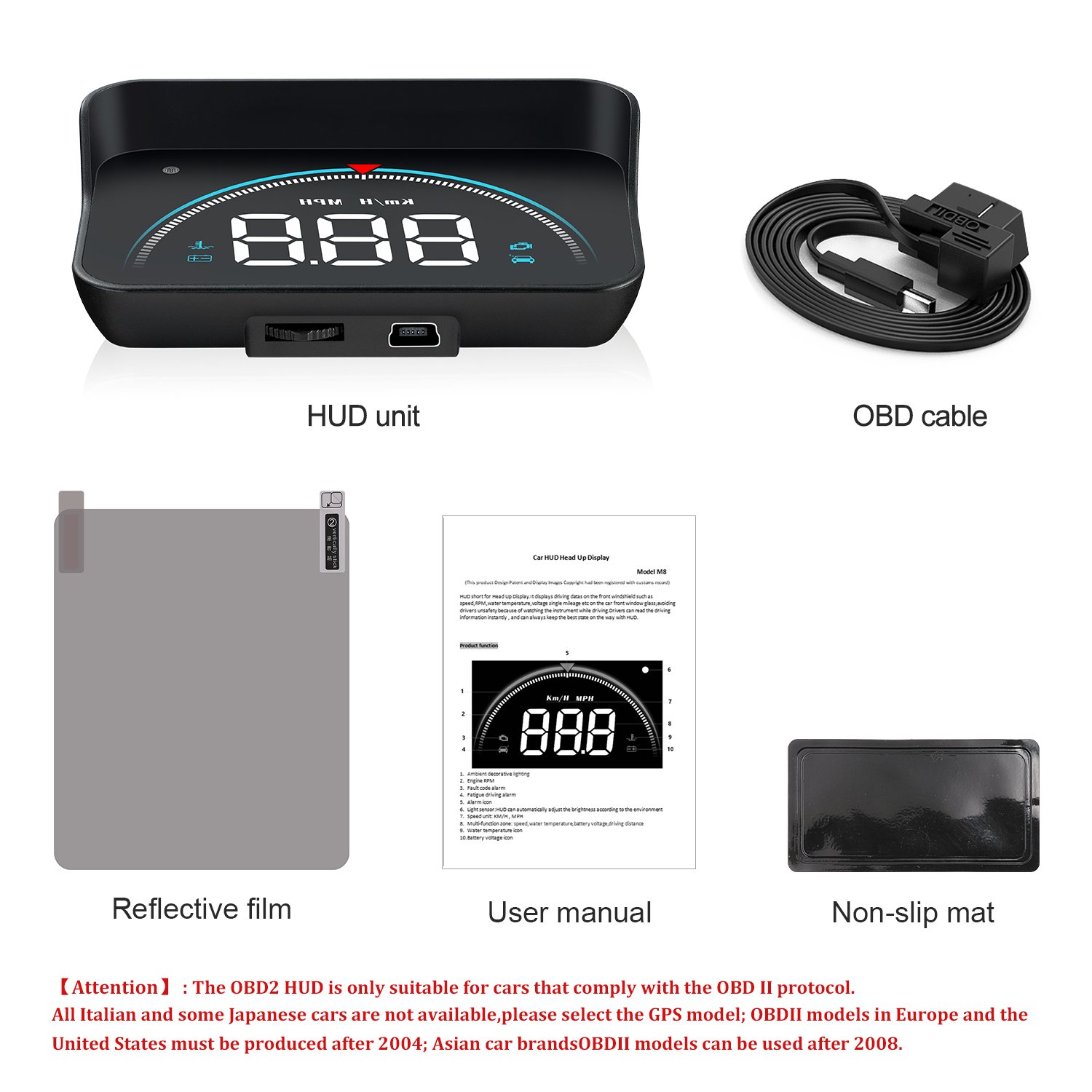 OEM ODM High-definition HUD OBD Car Portable Projector LED Screen Car Heads up Display with Speed Display 3.5 Inch Black