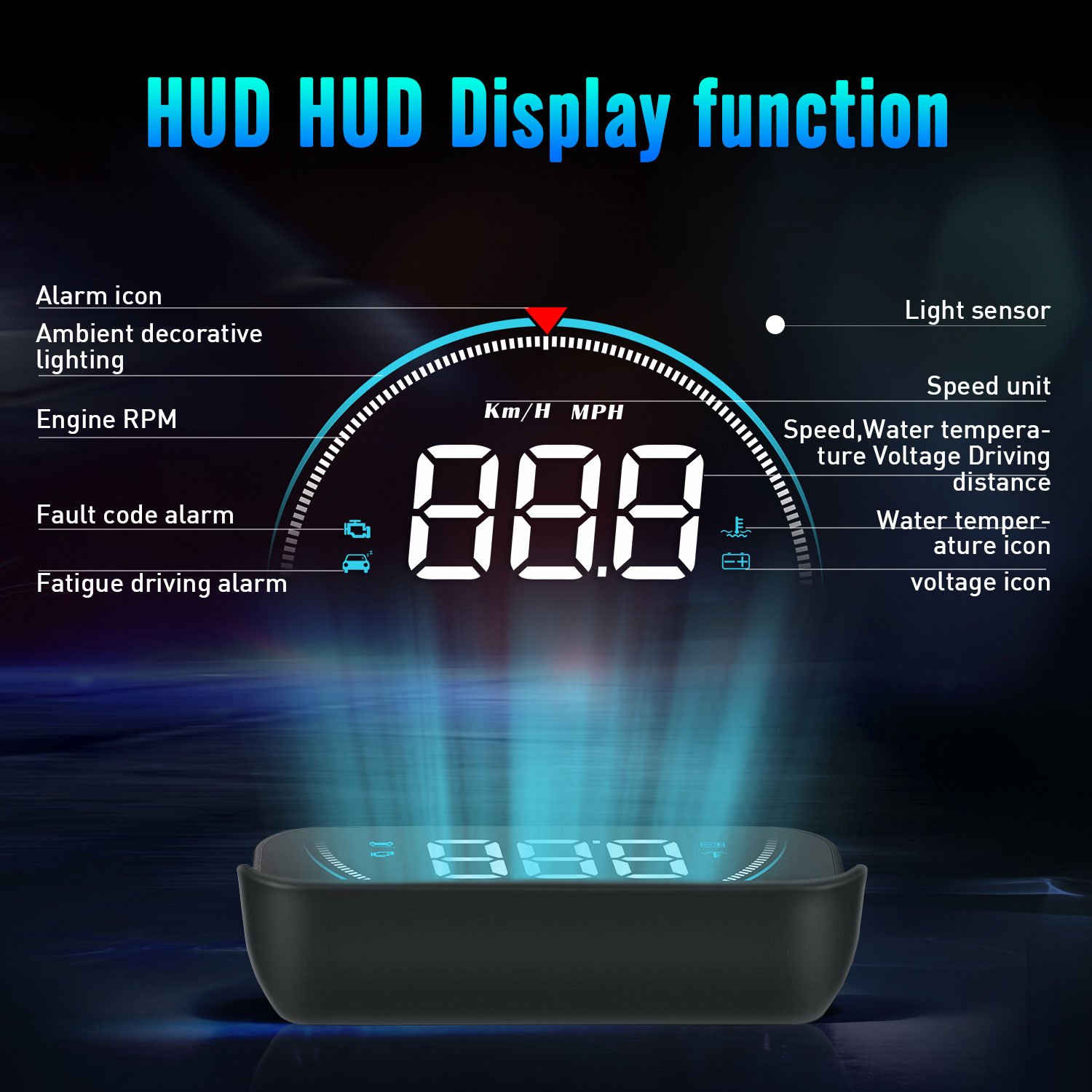 OEM ODM High-definition HUD OBD Car Portable Projector LED Screen Car Heads up Display with Speed Display 3.5 Inch Black