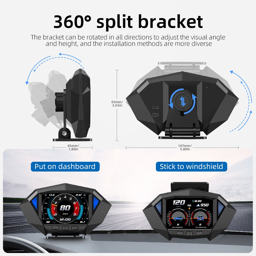 Head up Display Tool Digital RPM Display Boost OBD2 Smart Meter GPS HUD P1 for All Cars