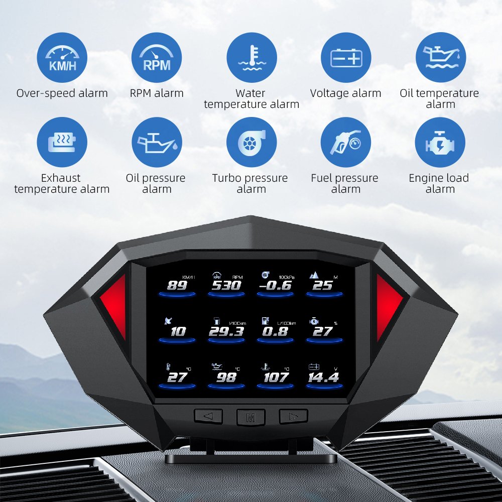 Head up Display Tool Digital RPM Display Boost OBD2 Smart Meter GPS HUD P1 for All Cars