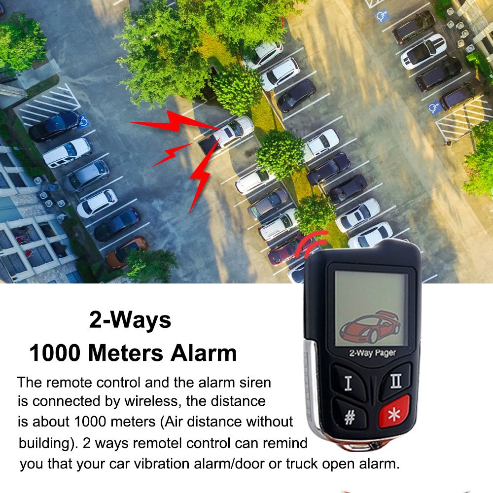 Vjoycar Free Installation Wireless Car Alarm Siren Long Distance Door Remote Two Way Car Alarms With Parking Time Checking