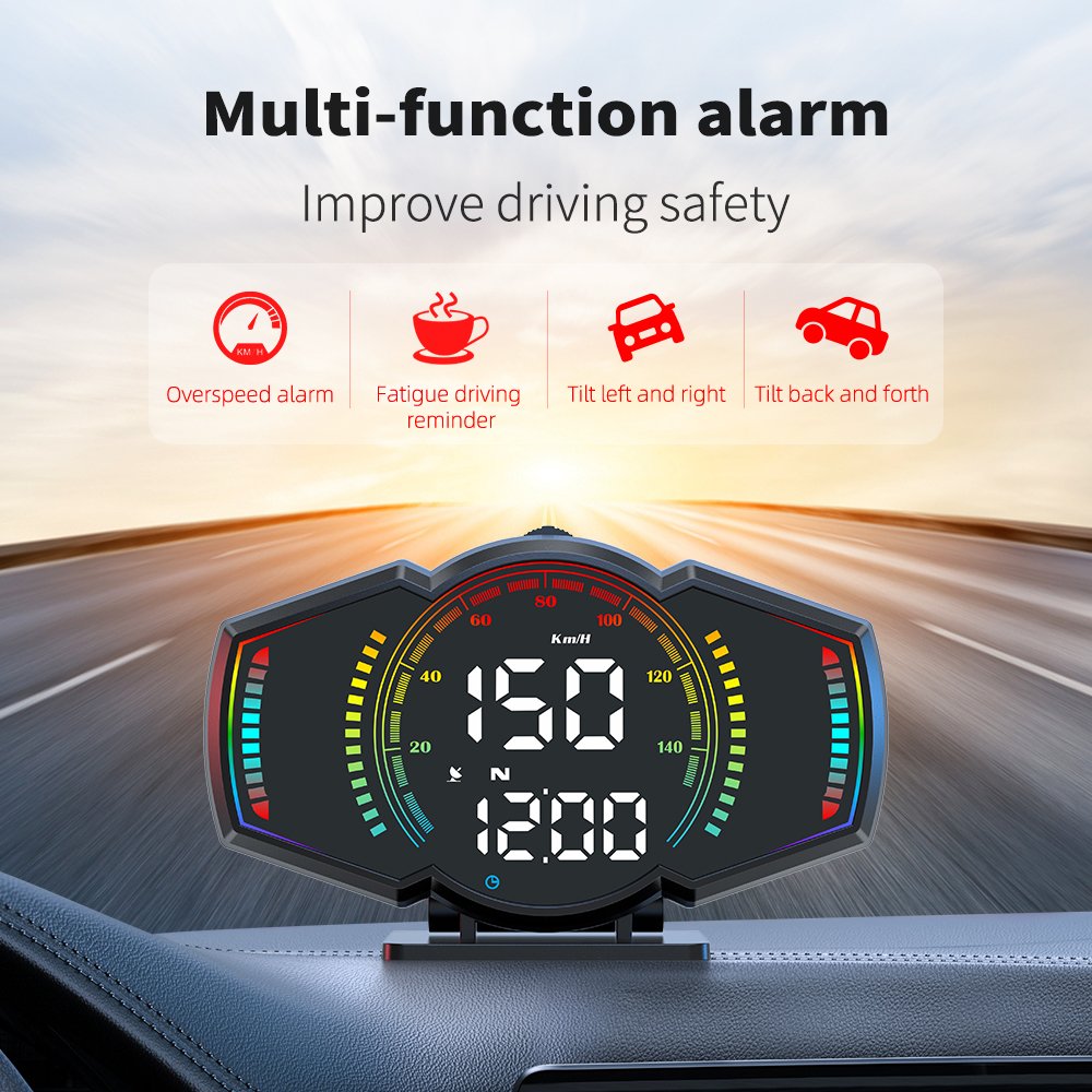 Lancol Car GPS HUD Speed Meter Altimeter Slope Meter OBD2 Head-Up Display with Multi-Function Alarm LCD Display