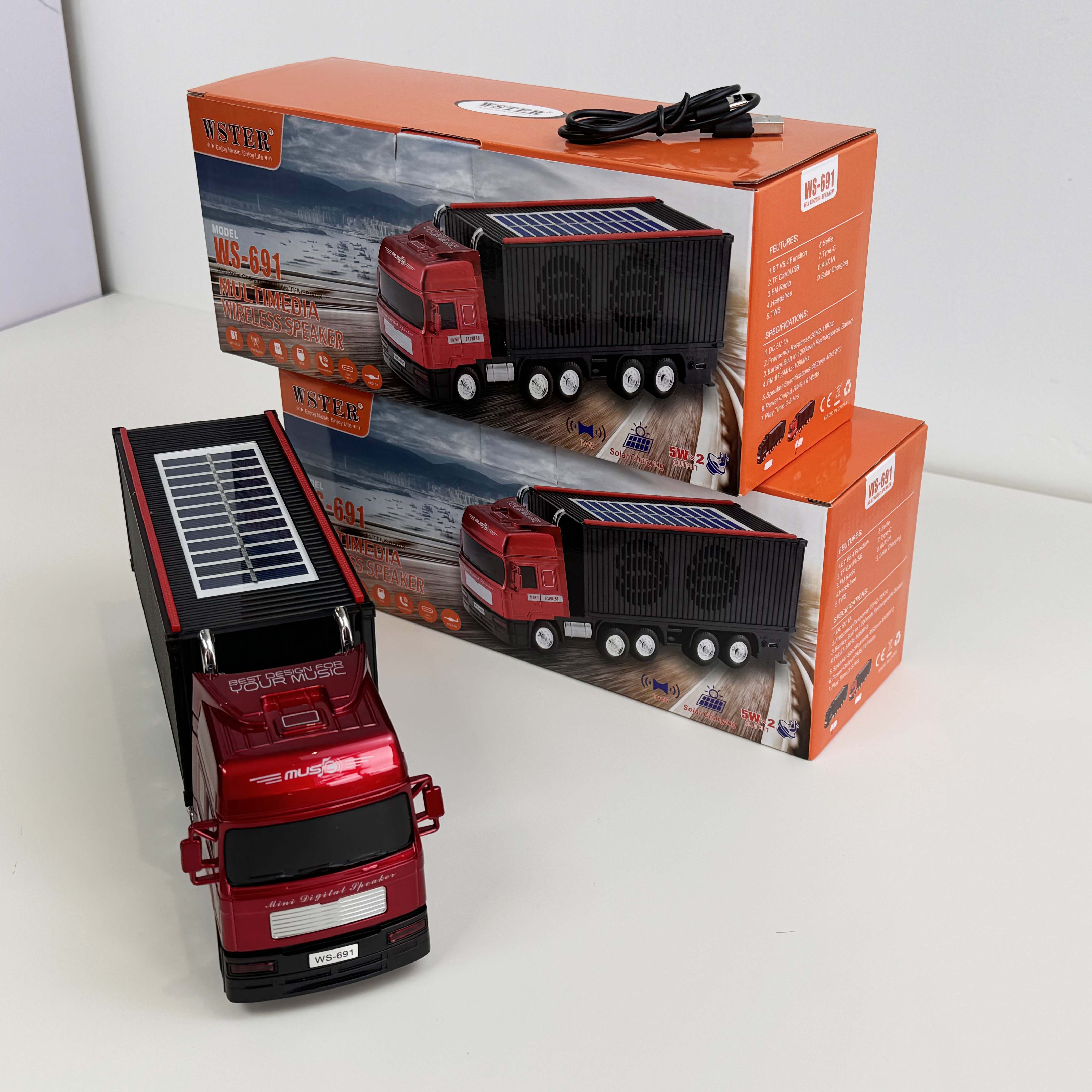 Solar Energy WS-691 Container Design Wireless Desktop Party BT Portable Sound Box Pickup Car Mini Karaoke Speaker With FM Radio