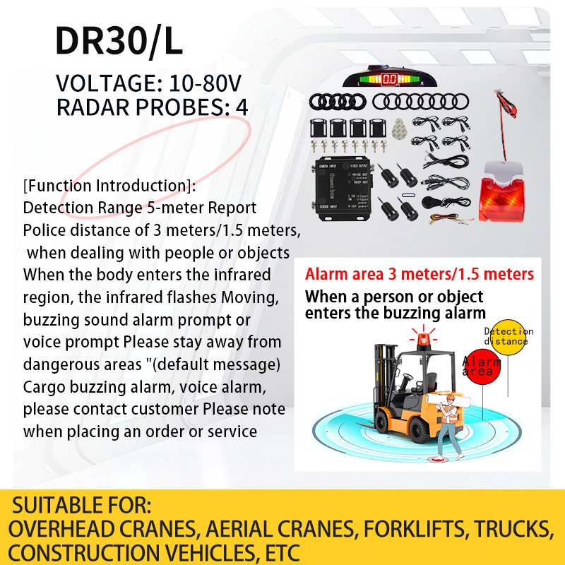 Forklift Basic Reverse Anti-Collision System Security Universal 10-80V Area Buzzer Voice Distance Warning Anti-Collision Radar