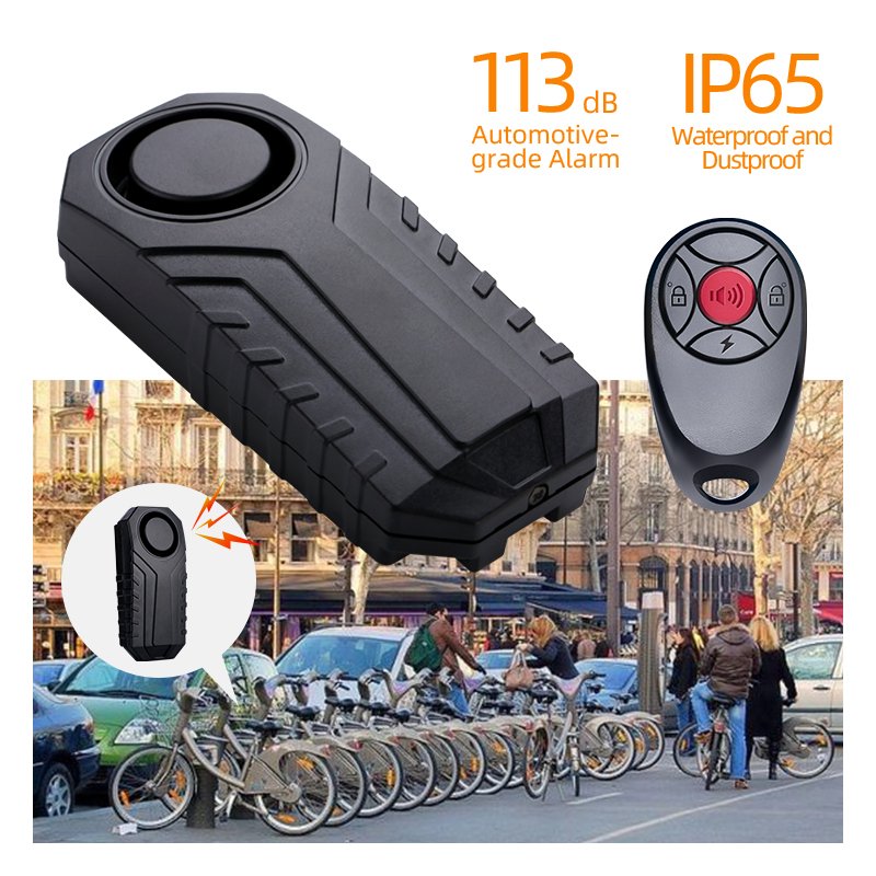 Wireless Waterproof 113db Bicycle Alarm Anti-Theft Vibration for E-Bike With Remote IP65 Battery Power Bike Alarm