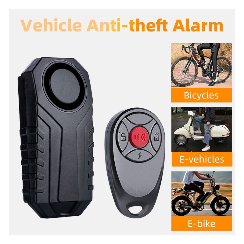 Wireless Waterproof 113db Bicycle Alarm Anti-Theft Vibration for E-Bike With Remote IP65 Battery Power Bike Alarm