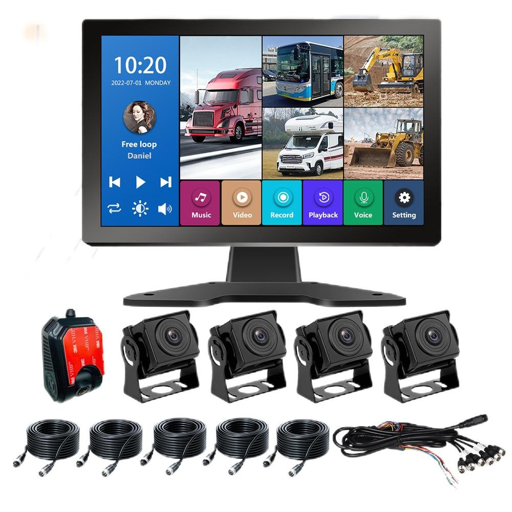 10-Inch BSD AI Touch Screen 4K Dash Cam Monitor 6 RV Security Cameras Wired Car Alarm System Blind Spot Detection Trucks
