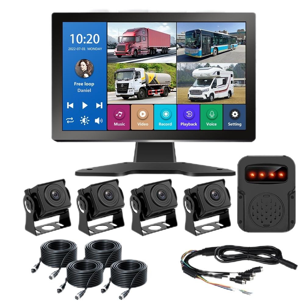 10-Inch BSD AI Touch Screen 4K Dash Cam Monitor 6 RV Security Cameras Wired Car Alarm System Blind Spot Detection Trucks