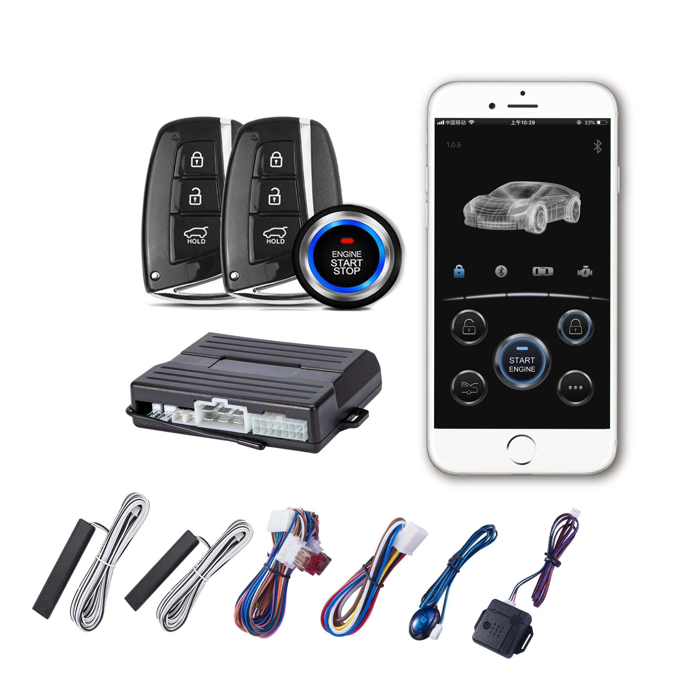 High Technology Phone Application Push Button Engine Start Kit Passive Immobilizer Alarma De Auto Con Encendido a Distancia