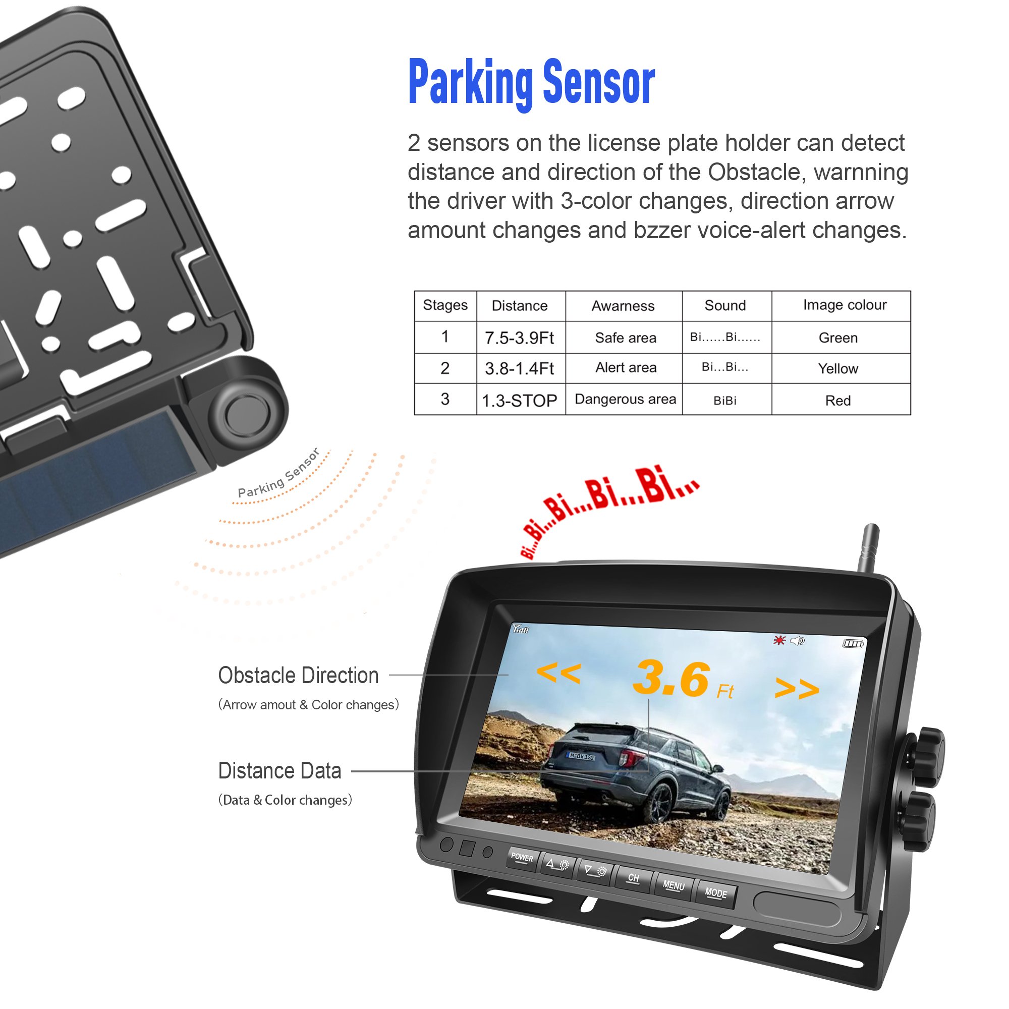 DIY Wireless 720P HD EU License Plate Rear View Back up Cameras With 7 Inch Solar 2.4GHz Digital Monitor and Reversing Sensors