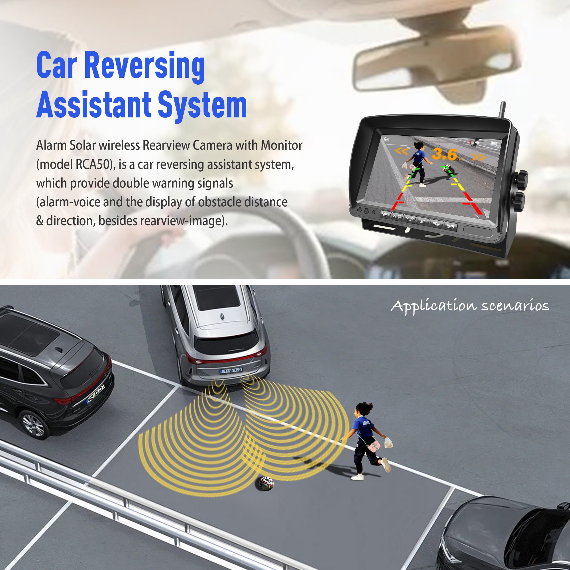 DIY Wireless 720P HD EU License Plate Rear View Back up Cameras With 7 Inch Solar 2.4GHz Digital Monitor and Reversing Sensors