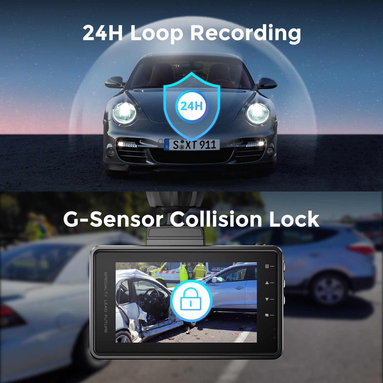 AZDOME M27 Front 2k 1440P 3 Inch Screen Auto Camera Dash Cam Built-in Wifi GPS Car Black Box Night Vision Car Camera for
