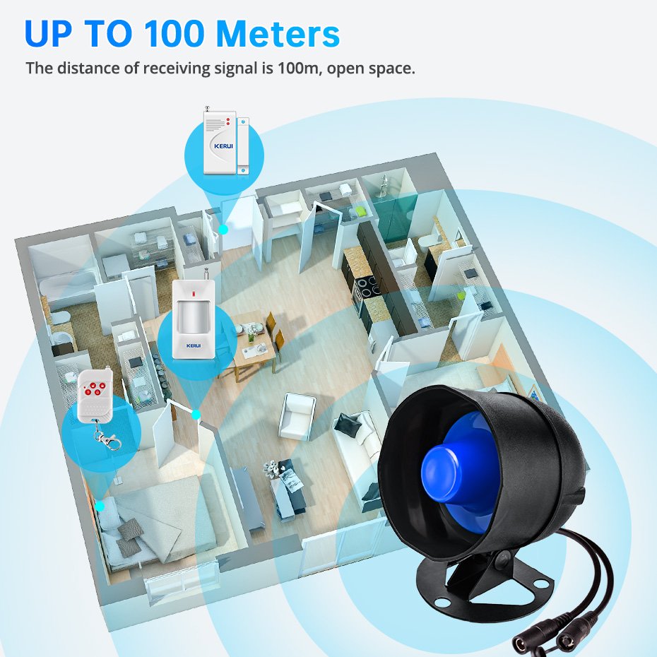 KERUI Wireless Siren Home Car Alarm System 120dB Horn Indoor Outdoor Security Siren Kit With Remote Control Door Infrared Sensor