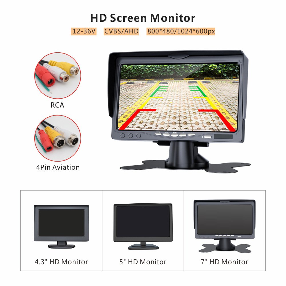 Universal 12/24v Car Reversing Aid Camera System with Screen 7" Car Rear View Monitor Kit for Truck Bus Forklift