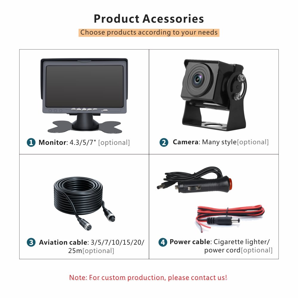 Universal 12/24v Car Reversing Aid Camera System with Screen 7" Car Rear View Monitor Kit for Truck Bus Forklift