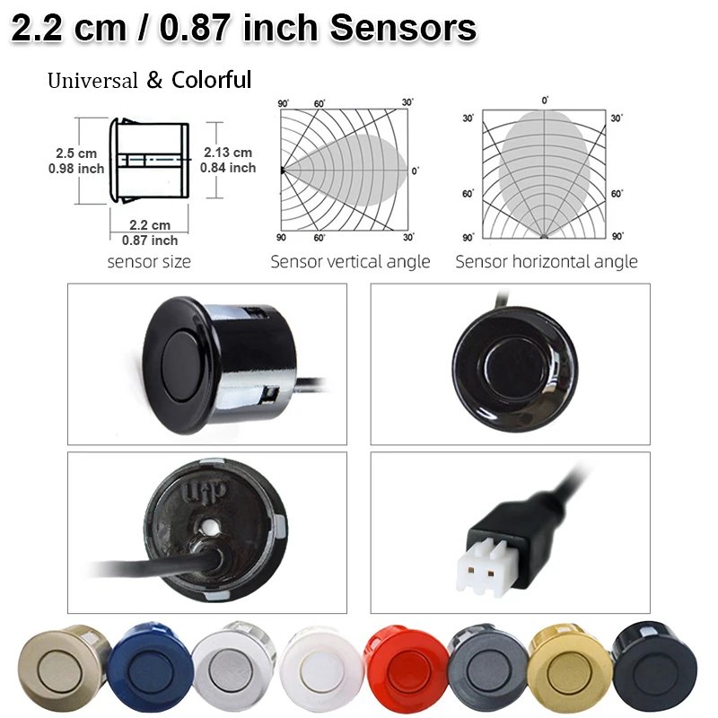 8 Colors Sensor Optional 12V Car Parking Sensor System 4 Sensors 22 mm With Buzzer Reverse Backup Radar Buzzer System for Car