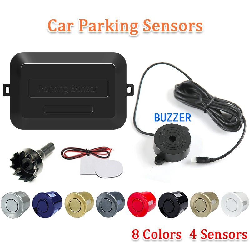 8 Colors Sensor Optional 12V Car Parking Sensor System 4 Sensors 22 mm With Buzzer Reverse Backup Radar Buzzer System for Car