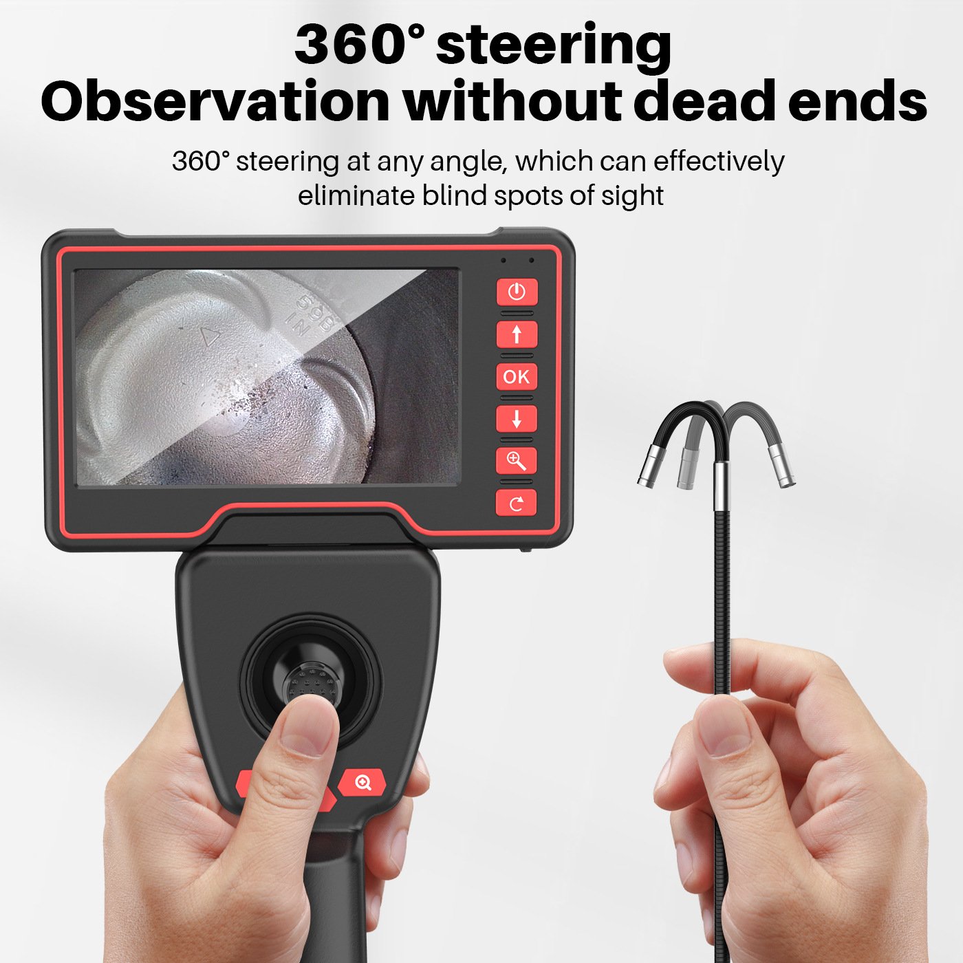 1080P 3.9mm/6mm 4-Way Steering Industrial Endoscope Camera Articulating Borescope with 5.0 " Screen for Car Sewer Inspection