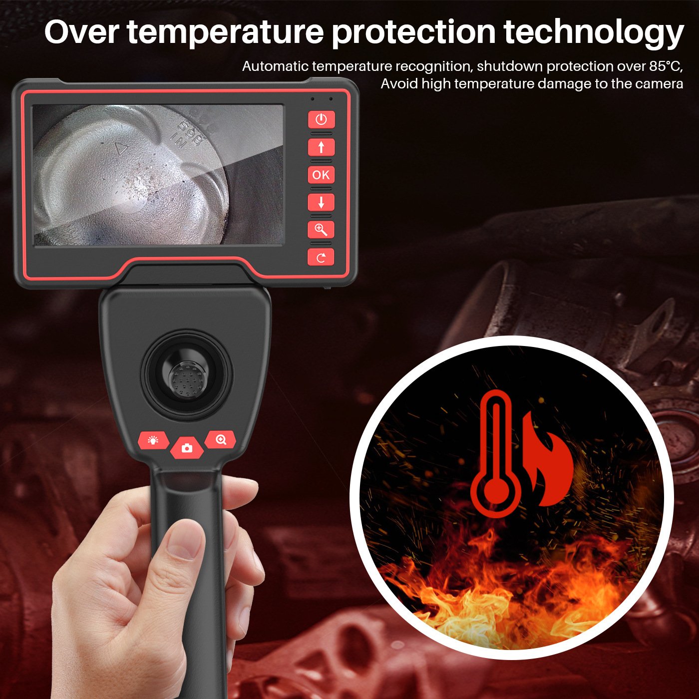 1080P 3.9mm/6mm 4-Way Steering Industrial Endoscope Camera Articulating Borescope with 5.0 " Screen for Car Sewer Inspection