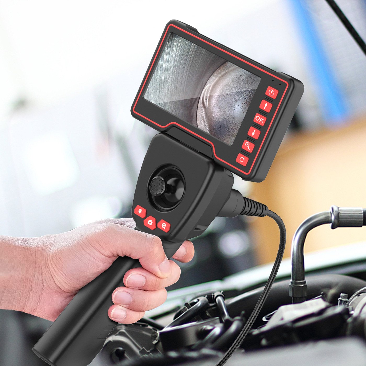 1080P 3.9mm/6mm 4-Way Steering Industrial Endoscope Camera Articulating Borescope with 5.0 " Screen for Car Sewer Inspection