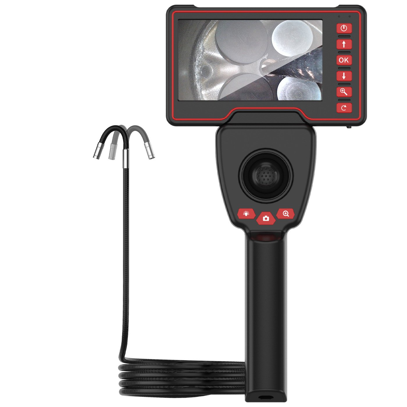 1080P 3.9mm/6mm 4-Way Steering Industrial Endoscope Camera Articulating Borescope with 5.0 " Screen for Car Sewer Inspection