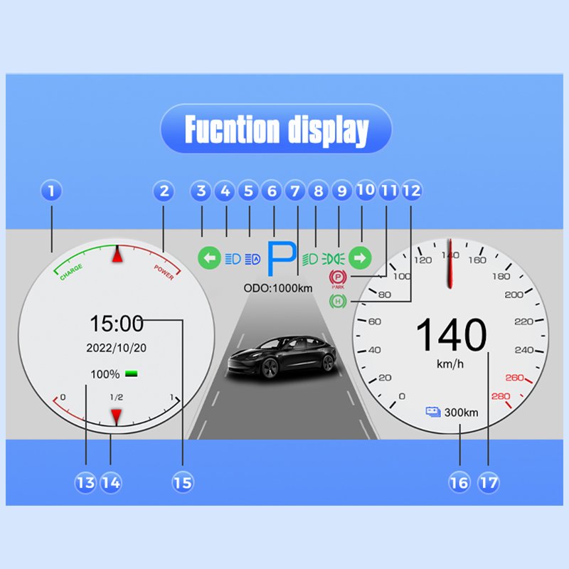 Car HUD Head-up Display Instrument Model3 and Y Dedicated 7-inch Multifunctional LCD Meters Lossless Installation