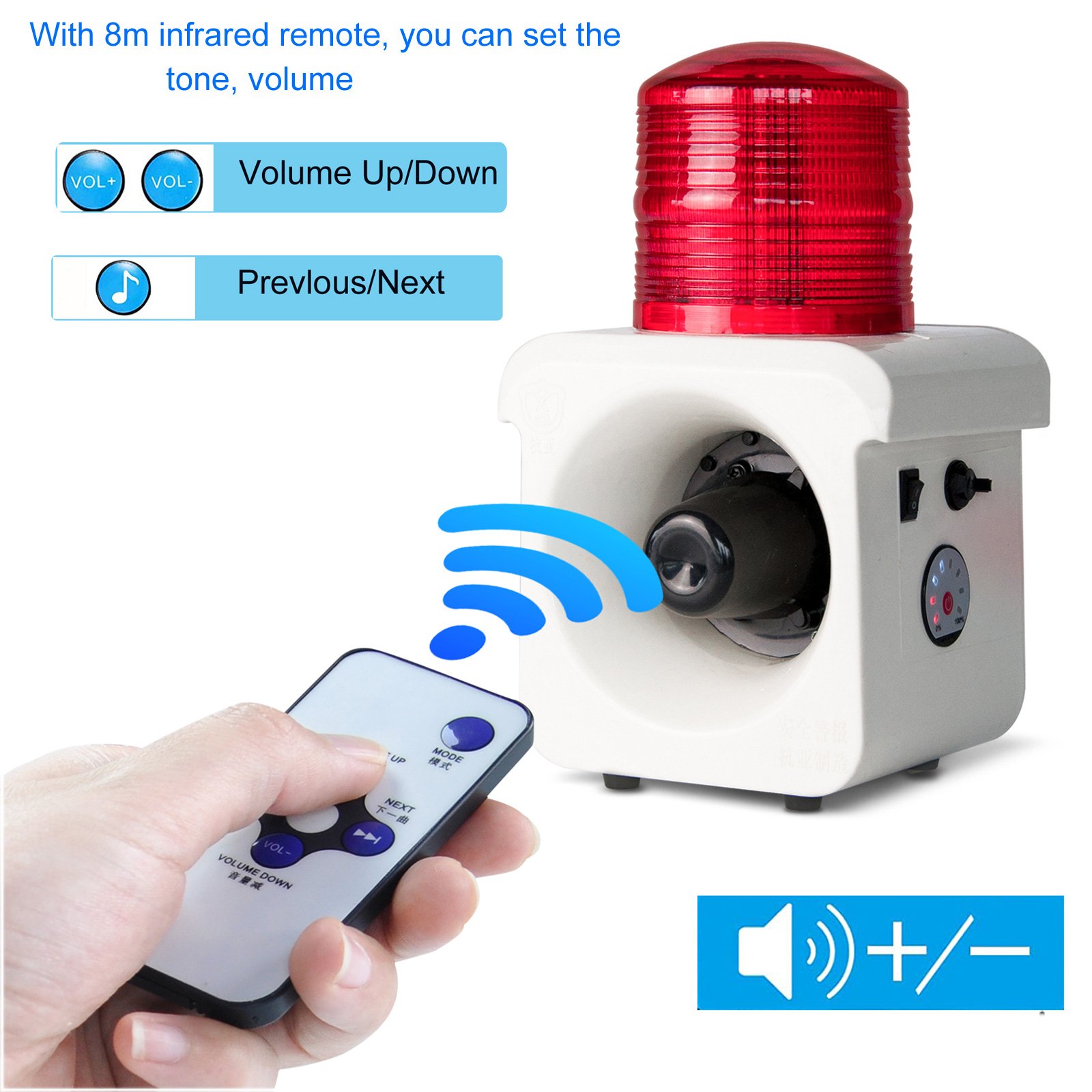 YASONG Portable Motion Sensor Alarm Siren AC100-240V 120dB Car Alarm System LED Strobe Waterproof Motion Sensor Alarm Outdoor